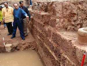 Image: Culture, Arts and Heritage Minister Datuk Seri Dr Rais Yatim and Malacca state officials touring the revolving tower project site where remnants of an old fort were unearthed."