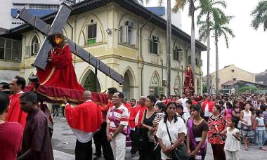 Image: A procession led by the standard of the Holy Eucharist and Mater Dolorosa (Mother of Sorrows) began from St Peters Church in Malacca Sunday."
