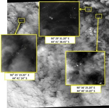 Afbeelding: Satellietbeelden tonen 122 mogelijke wrakstukken van vlucht MH370."